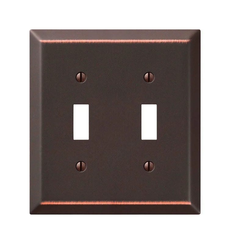 durable dinnerware for everyday use-Amerelle Century Antique Bronze 2 gang Stamped Steel Toggle Wall Plate 1 pk