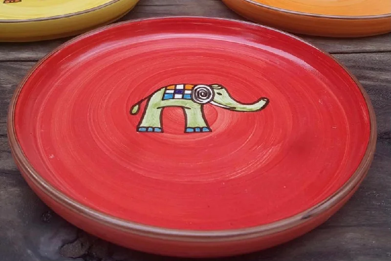 modern dinnerware set for families-Elephant Hampton plate 8” size in red