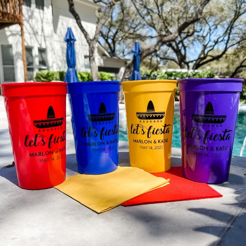 cute coffee mugs for special events-Let's Fiesta Wedding Stadium Cups