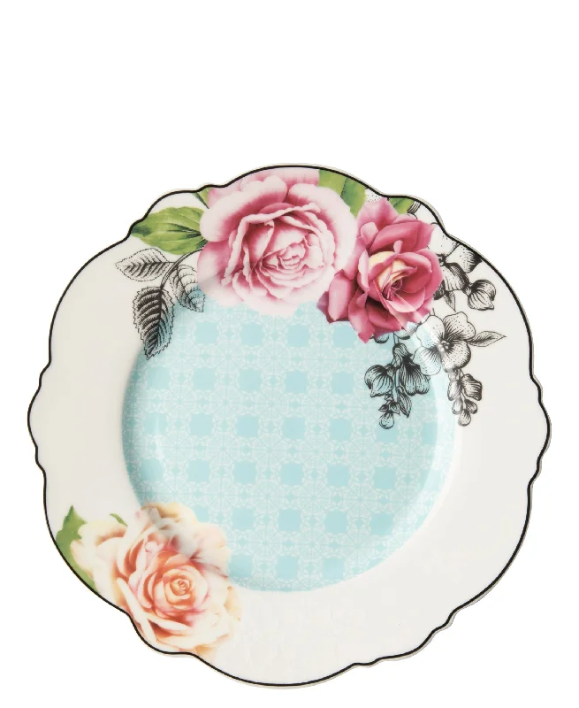 melamine dinner plates set-Jenna Clifford Wavy Rose Dinner Plate 27.7cm - White & Blue