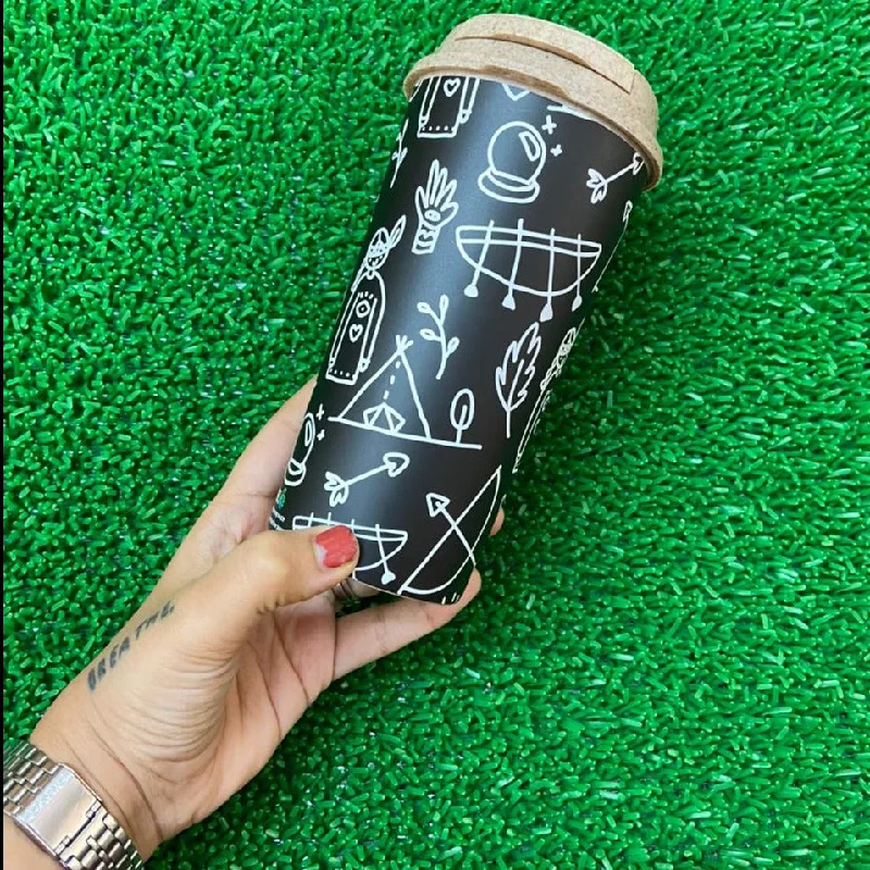 insulated mugs for cold drinks-Designer Cup by Chirpy Cups with coffee & sipper lids - Doodle Art