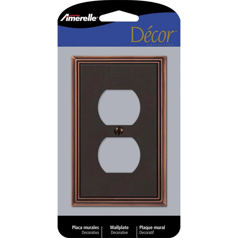 eco-friendly plates and bowls-Amerelle Metro Aged Bronze 1 gang Die-Cast Metal Duplex Wall Plate 1 pk