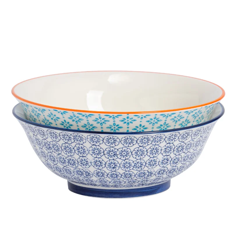 ceramic dinnerware for modern dining-21.5cm Hand Printed China Salad Bowls - Pack of Two - By Nicola Spring