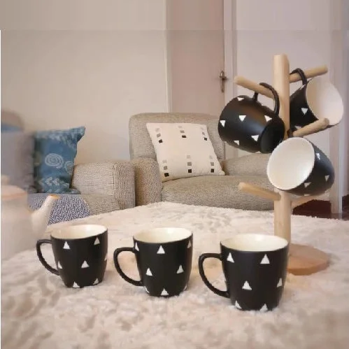 coffee mugs with unique shapes-Designer Tea Cups - Set of 6 -  The Black & White Collection