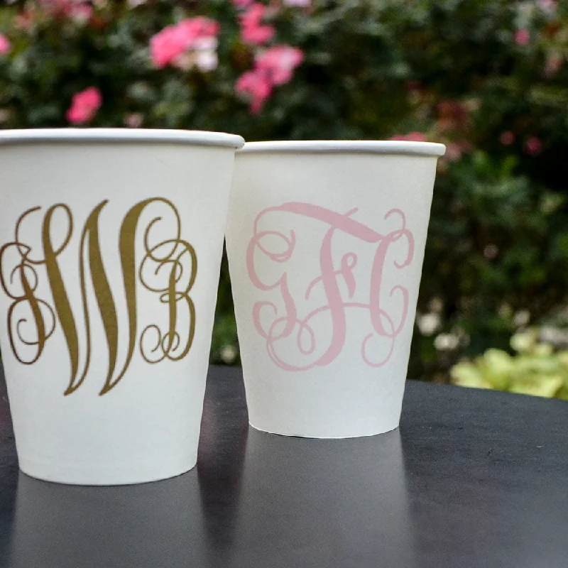 fun shaped mugs for coffee-Personalized Script Monogram Paper Cups