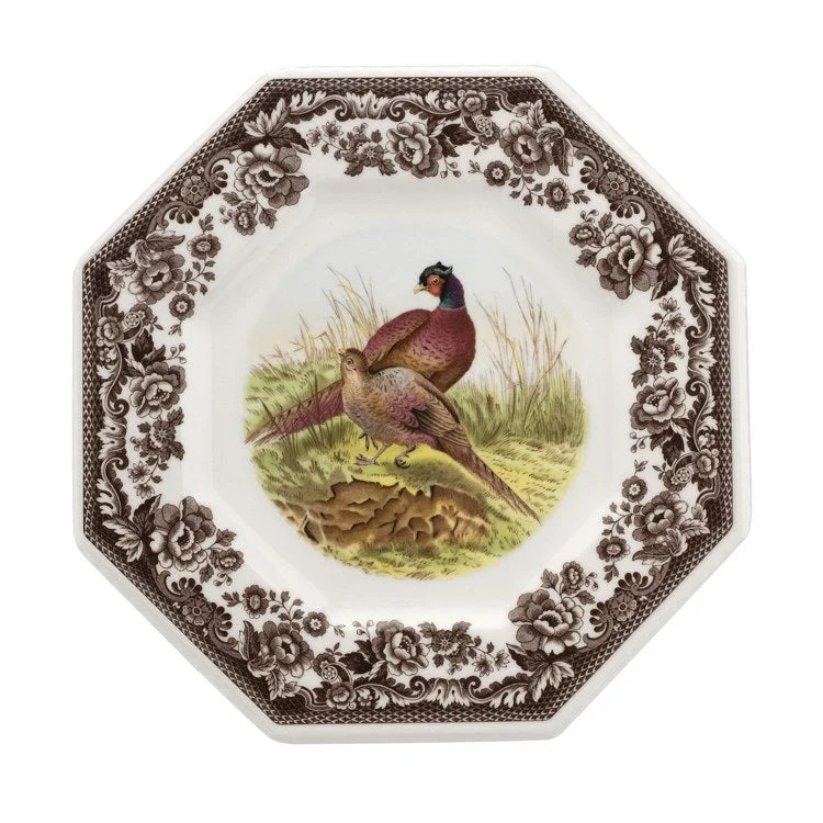 festive dinnerware sets for holidays-Spode Woodland 9.5" Octagonal Plate - Pheasant