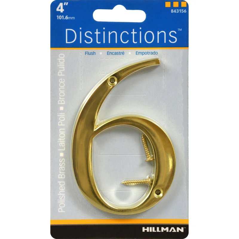 bamboo dinnerware for eco-conscious-Hillman Distinctions 4 in. Gold Brass Screw-On Number 6 1 pc (Pack of 3)