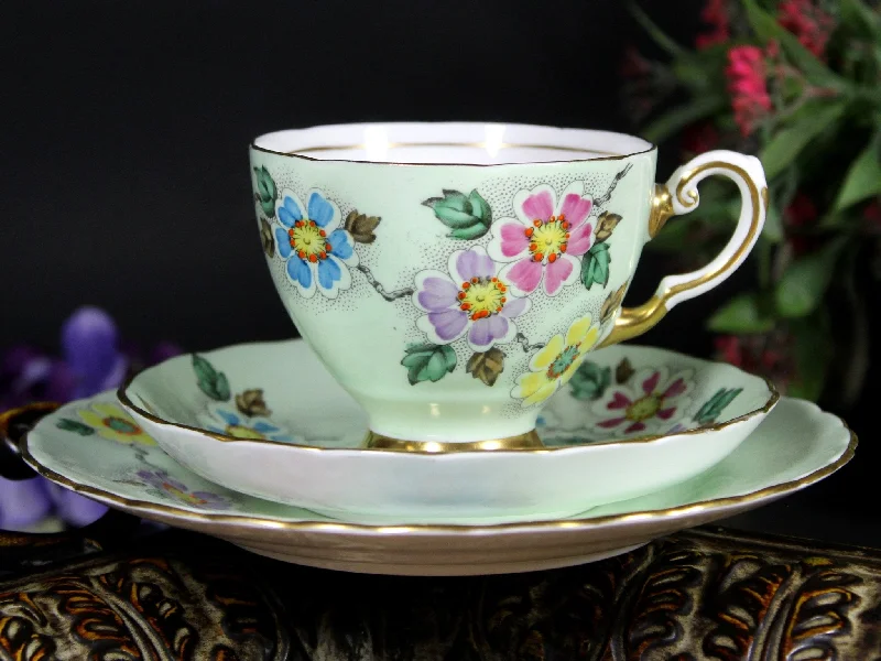 unique mugs for birthday gifts-Tuscan Tea Cup Trio, Minty Green, Hand Painted  18118