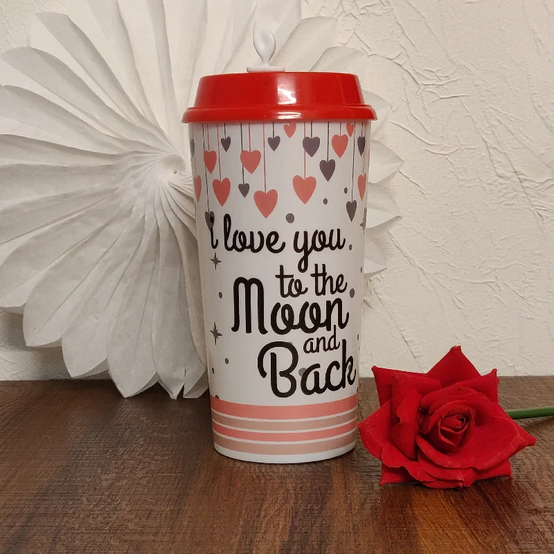 transparent glass mugs-To the Moon & Back, Coffee Cup & Sipper, Valentines Day Gift, 1 tumbler with 2 lids