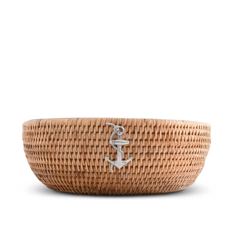 luxury dinnerware sets-Anchor Hand Woven Wicker Natural Rattan Serving Bowl