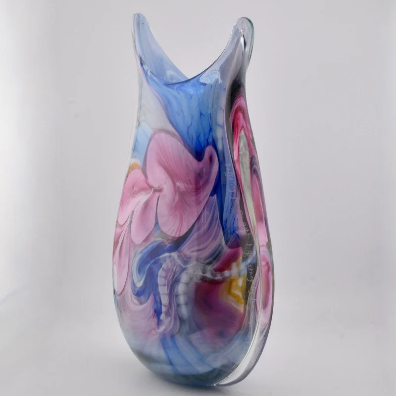 Large glass vases for home decoration -Agonising Blue Pink and White Oval "Journey"  Vase