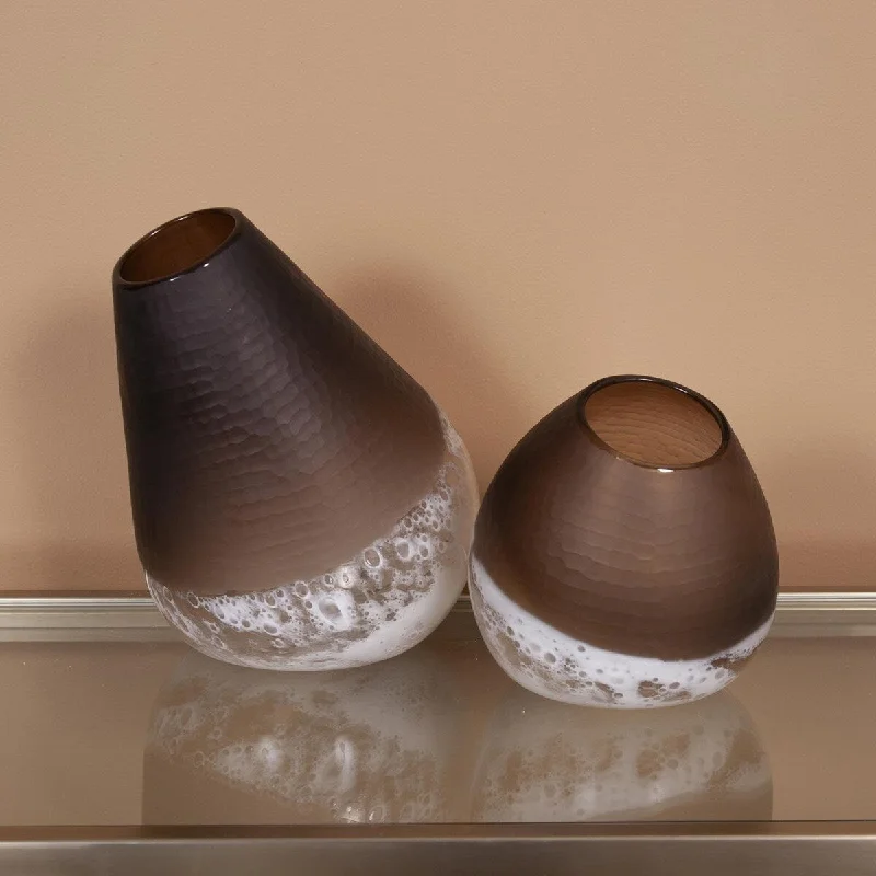 Tall decorative vases for flowers -Allan Andrews Brown & White Contemporary Decorative Slanted Glass Vase