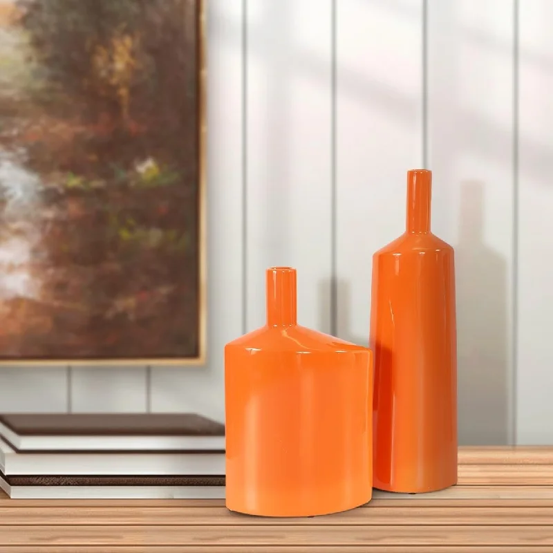 Minimalist vases for flowers -Allan Andrews Contemporary Glossy Orange Ceramic Vase