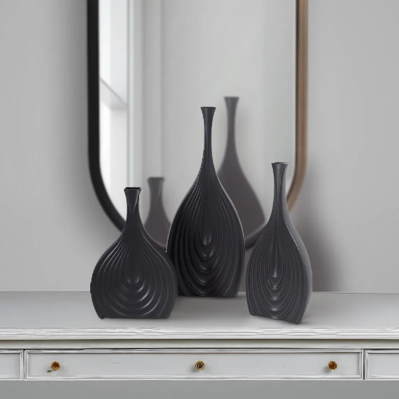 Colorful glass vases for floral centerpieces -Allan Andrews Tapered Matte Black Ceramic Onion Vase Collection