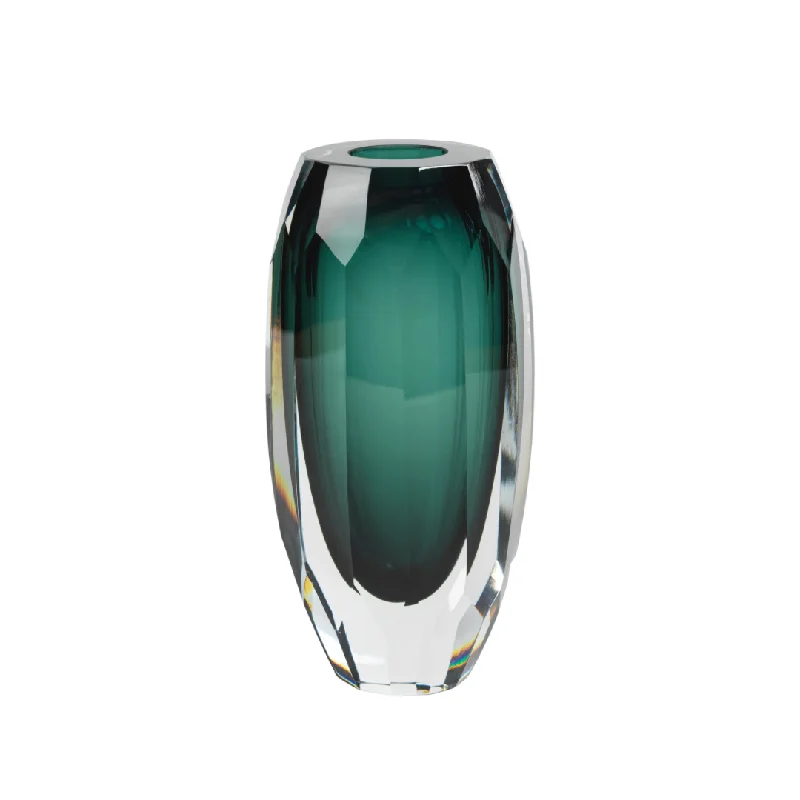 Handcrafted modern vases for home decor -Aman Emerald Cut Glass Vase Large 10”