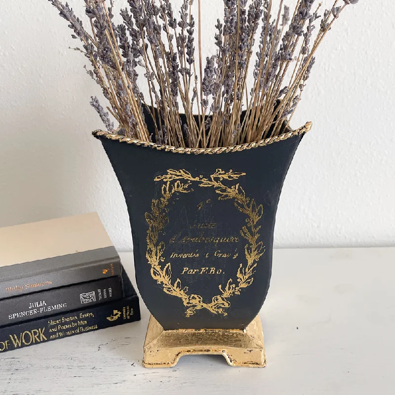 Tall decorative vases for flowers -Black & Gold Tin Vase