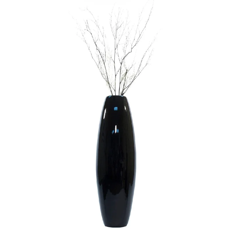 Glass flower vases for event centerpieces -Black Lacquer Cylinder Vase with Branches