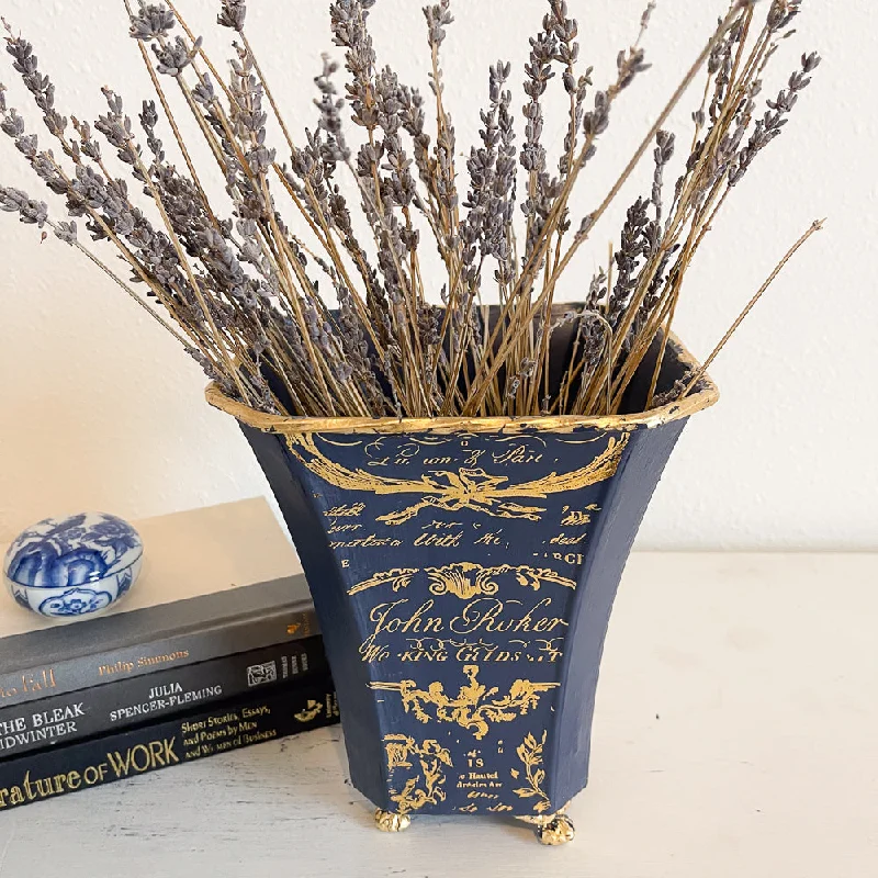 Rustic decorative vases for flower arrangements -Blue & Gold Tin Vase