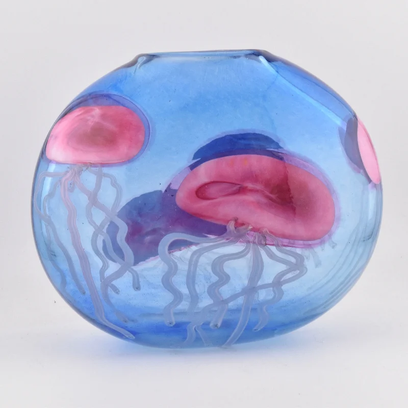 Unique crystal flower vases for sale -Blue Jellyfish Oval Vase