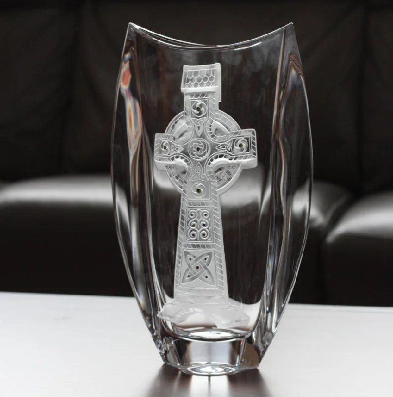 Elegant glass flower vases for wedding -Cashel Cross Tall Winged Vase