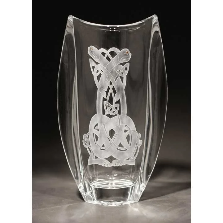 Luxury glass vases for living room -Celtic Hounds Tall Winged Vase