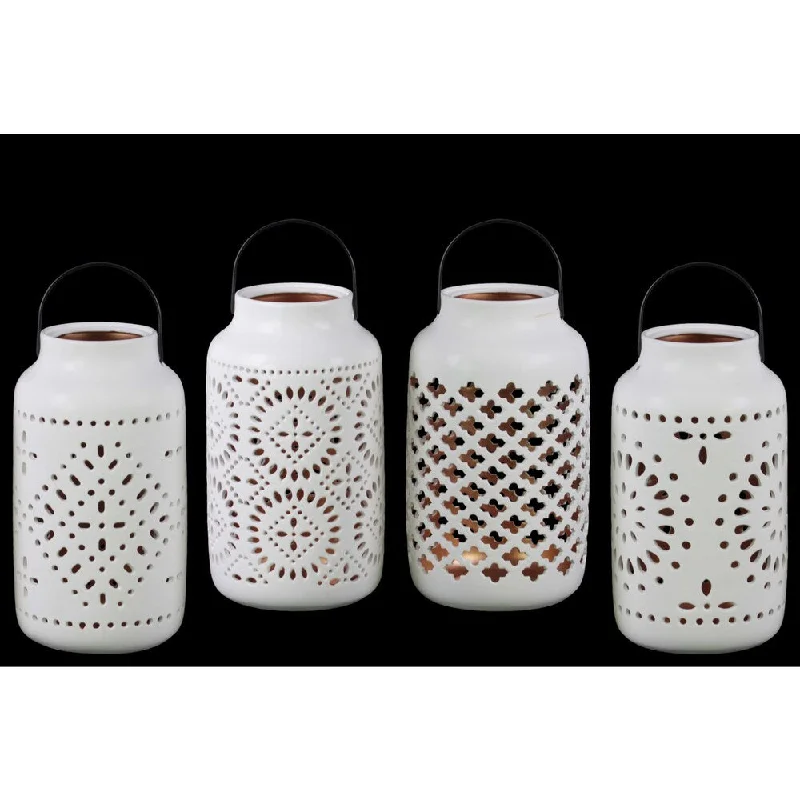 Large decorative vases for flower arrangements -Ceramic White/ Gold Interior Cylindrical Vase with Floral Lattice Design