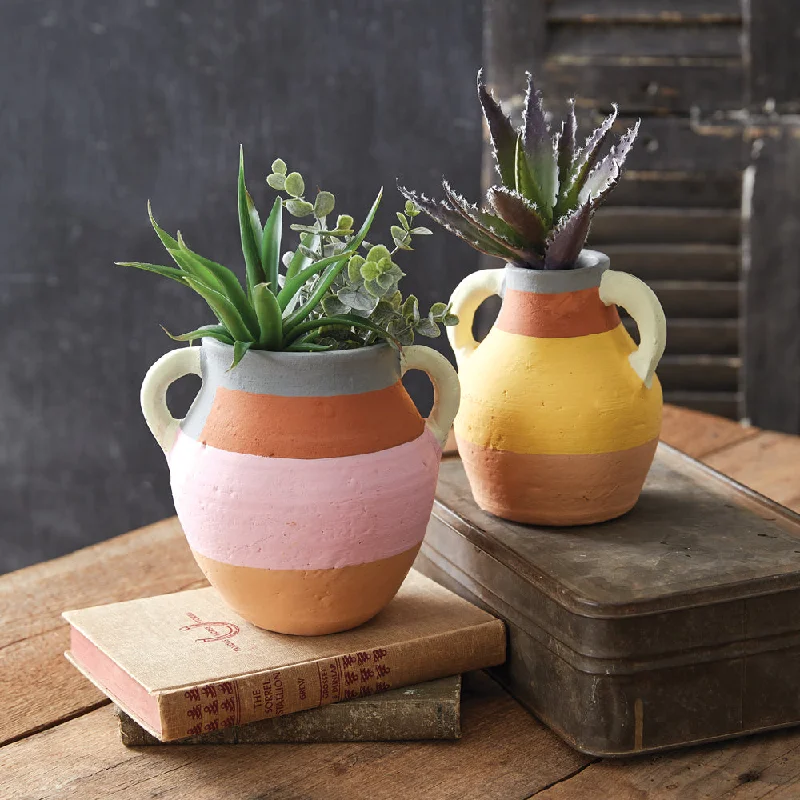 Unique vases for home decoration -Color Blocked Terracotta Vases - Set of 2