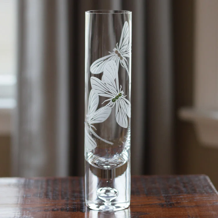 Tall glass vases for modern home decor -Dancing Dragonflies Bud Vase