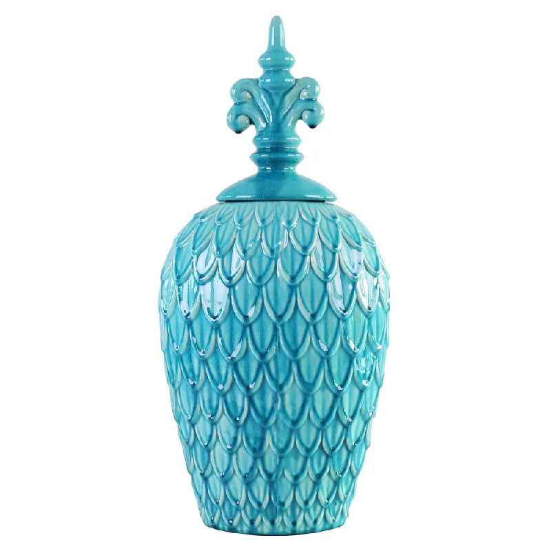 Large floral vases for wedding decor -Feathered Textured Turquoise Blue Medium Urn