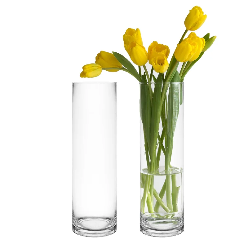 Handcrafted vases for contemporary decor -30 PCS Clear Glass Cylinder Vase D-4" H-14" (Available in 90 & 300 PCS)