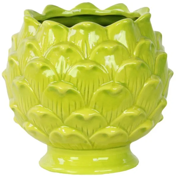 Transparent vases for home decor -Gloss Yellow Green Ceramic Artichoke Vase