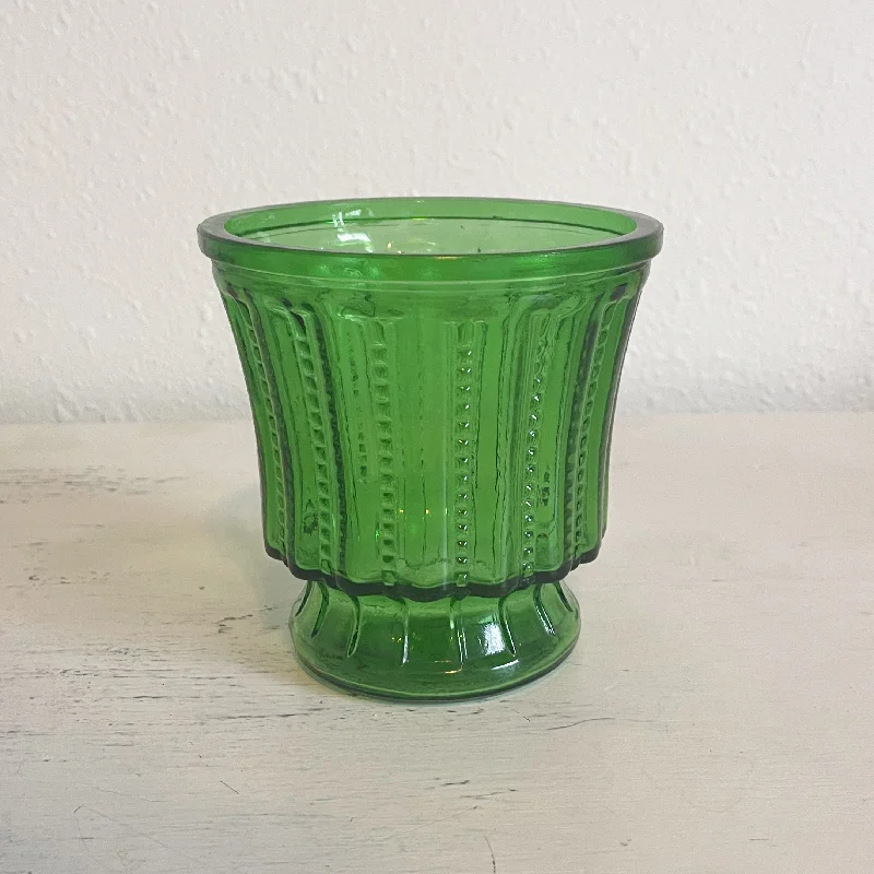 Clear vases for modern home decoration -Ribbed Green Glass Planter - Vintage