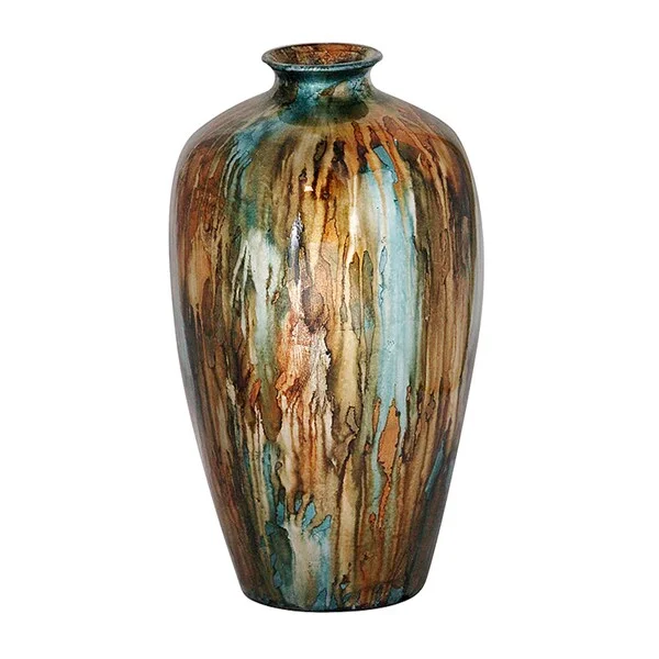 Ceramic flower vases for kitchen -Green-teal/ Copper Bud Water Jar Vase