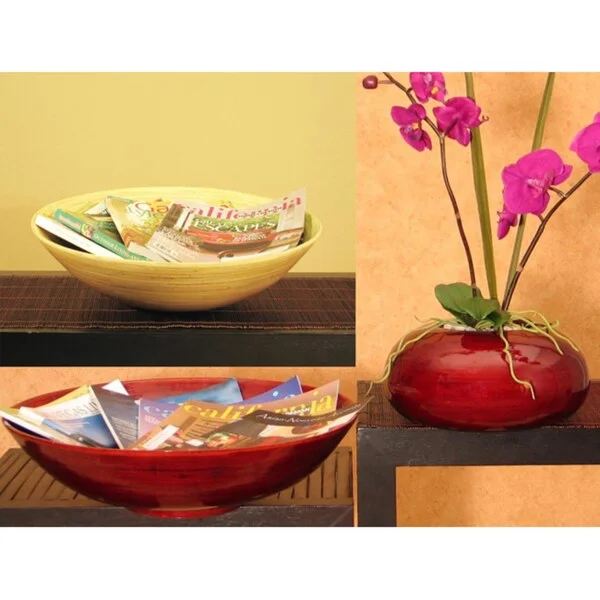 Glass flower vases for contemporary homes -Hand-crafted Bamboo Bowl/ Vase Set