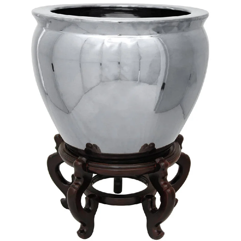 Beautiful decorative vases for dining room -Handmade Oriental Home Porcelain 14-inch Pure Silver Fishbowl (China)