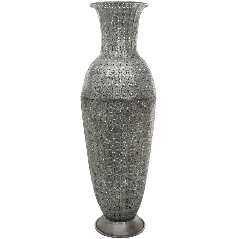 Unique floral vases for modern decor -Handmade Silvertone Wrought Iron Fluted Flower Vase (China)