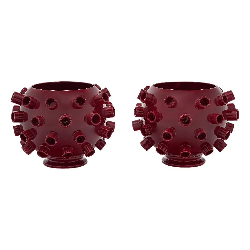 Ceramic vases for flower arrangements -Italian Burgundy Ceramic Pair Of Vases