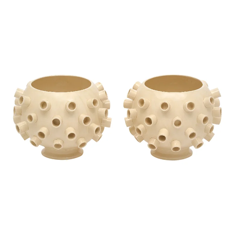 Small ceramic vases for table -Italian Ivory Ceramic Pair of Vases