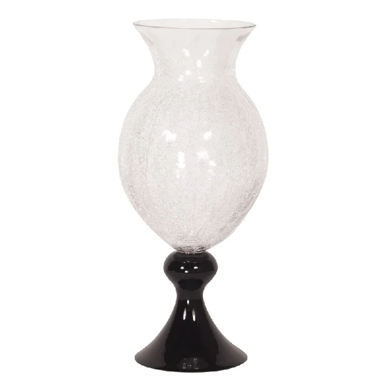 Crystal decorative flower vases for wedding -Large Black Crackled Glass Goblet Vase