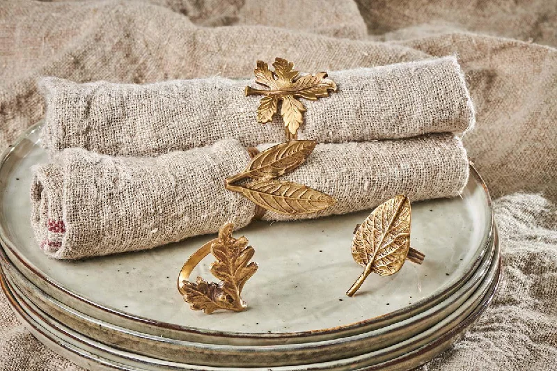 Decorative flower vases for weddings -Leaf Brass Napkin Rings