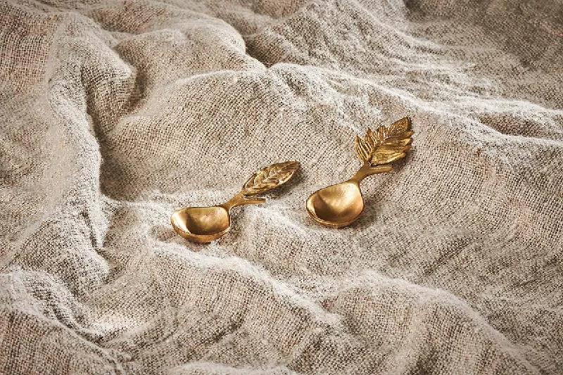 Indoor vases for artificial flowers -Leaf Brass Short Spoons (Set of 2)