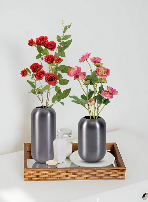 Beautiful flower vases for office use -Metallic Grey Capsule Vase, in 2 Sizes