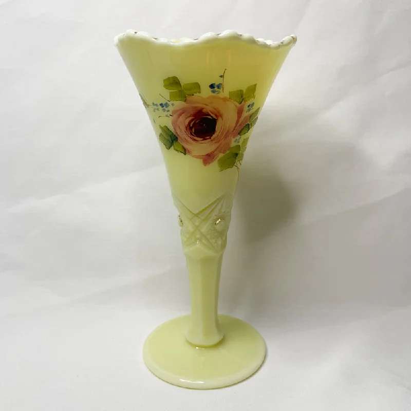 Elegant vases for wedding flower arrangements -Diamond Peg Custard Glass Vase - Jefferson