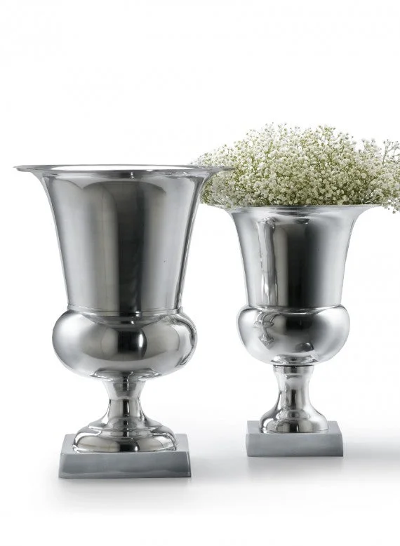 Small glass vases for table centerpieces -Polished Silver Urn