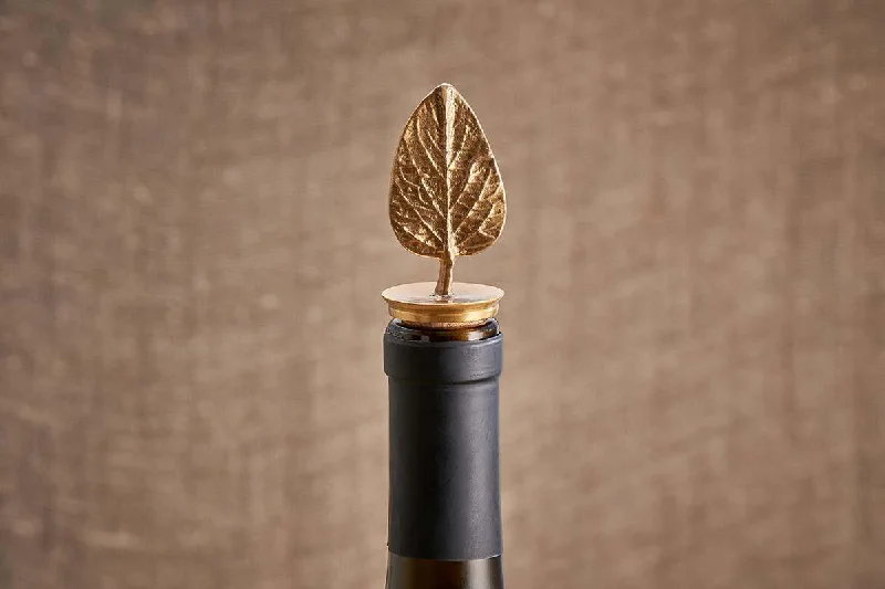 Elegant ceramic vases for home decor -Poplar Leaf Brass Bottle Stopper