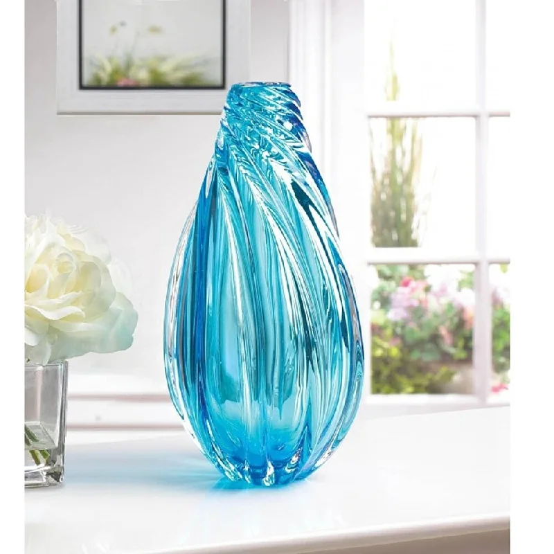 Colorful glass vases for floral centerpieces -Porch & Den Sheela Sea Blue Twisting Glass Vase