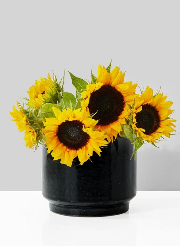 Clear glass flower vases -Glossy Black Ceramic Bowl Vase, Available in 3 Sizes