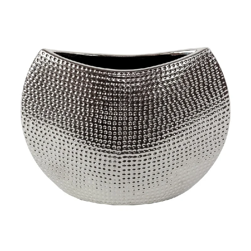 Decorative flower vases for modern offices -Silvertone Hammered Finish Decorative Ceramic Vase