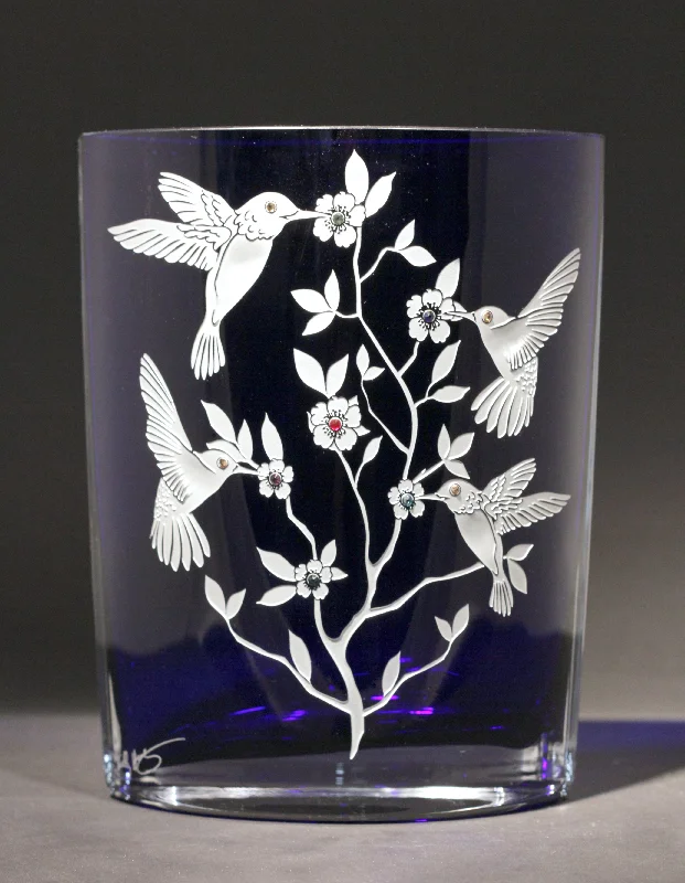 Large modern vases for office -Sweet Surprises Hummingbird Blue Square Vase