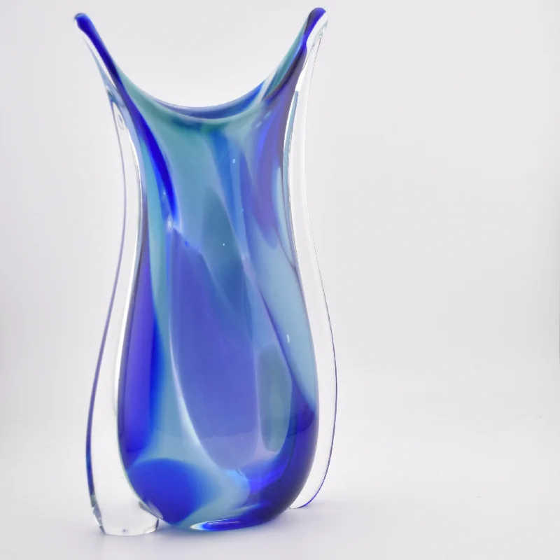 Small decorative vases for tables -Tall Turquoise, Lilac and Blue "Fishtail" Vase